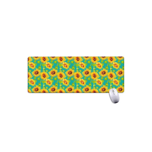 Teal Watercolor Sunflower Pattern Print Extended Mouse Pad