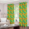 Teal Watercolor Sunflower Pattern Print Extra Wide Grommet Curtains