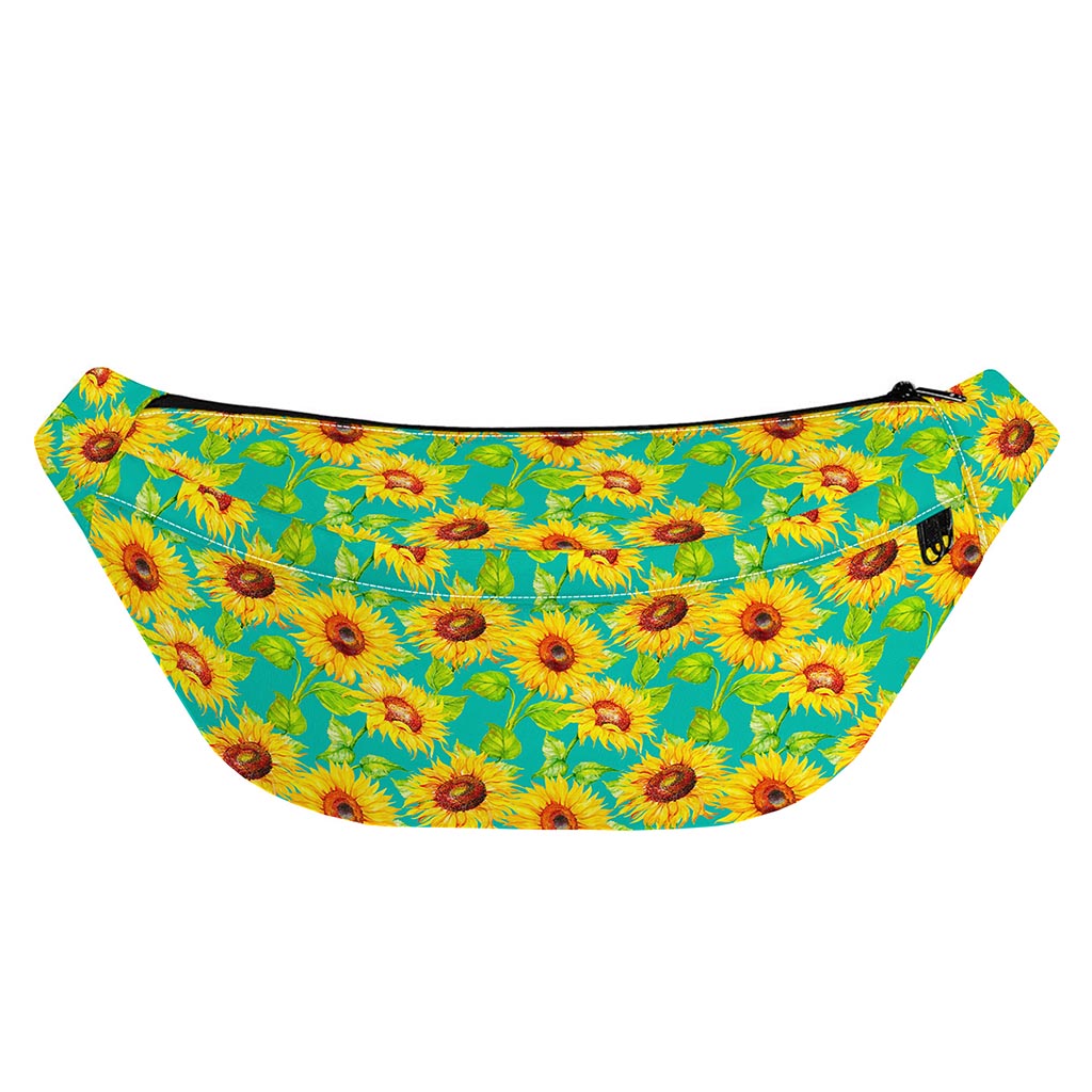 Teal Watercolor Sunflower Pattern Print Fanny Pack