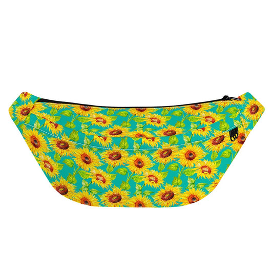 Teal Watercolor Sunflower Pattern Print Fanny Pack