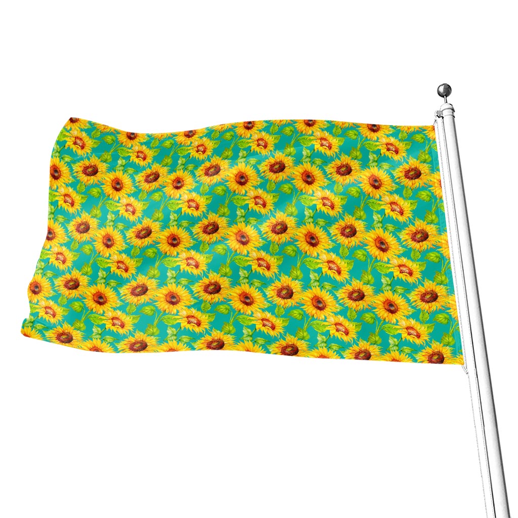Teal Watercolor Sunflower Pattern Print Flag