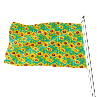 Teal Watercolor Sunflower Pattern Print Flag