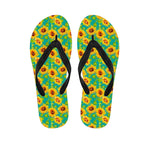 Teal Watercolor Sunflower Pattern Print Flip Flops