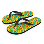 Teal Watercolor Sunflower Pattern Print Flip Flops