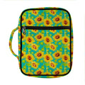 Teal Watercolor Sunflower Pattern Print Front Pocket Bible Bag
