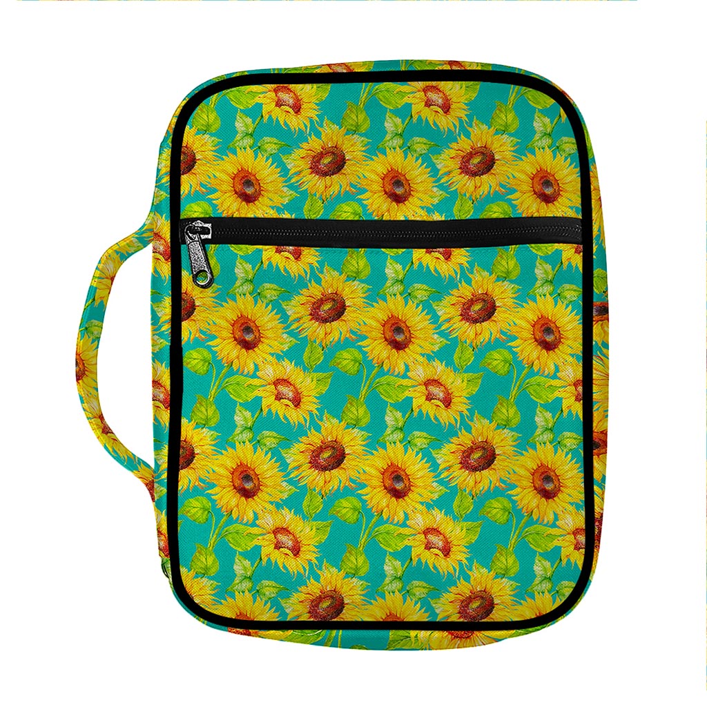 Teal Watercolor Sunflower Pattern Print Front Pocket Bible Bag
