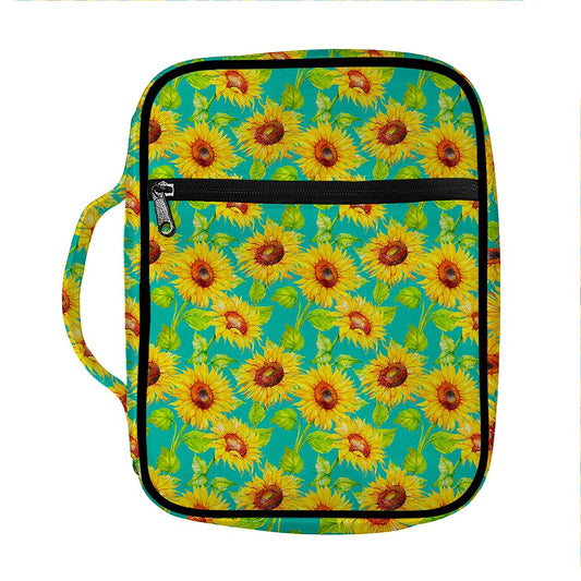 Teal Watercolor Sunflower Pattern Print Front Pocket Bible Bag