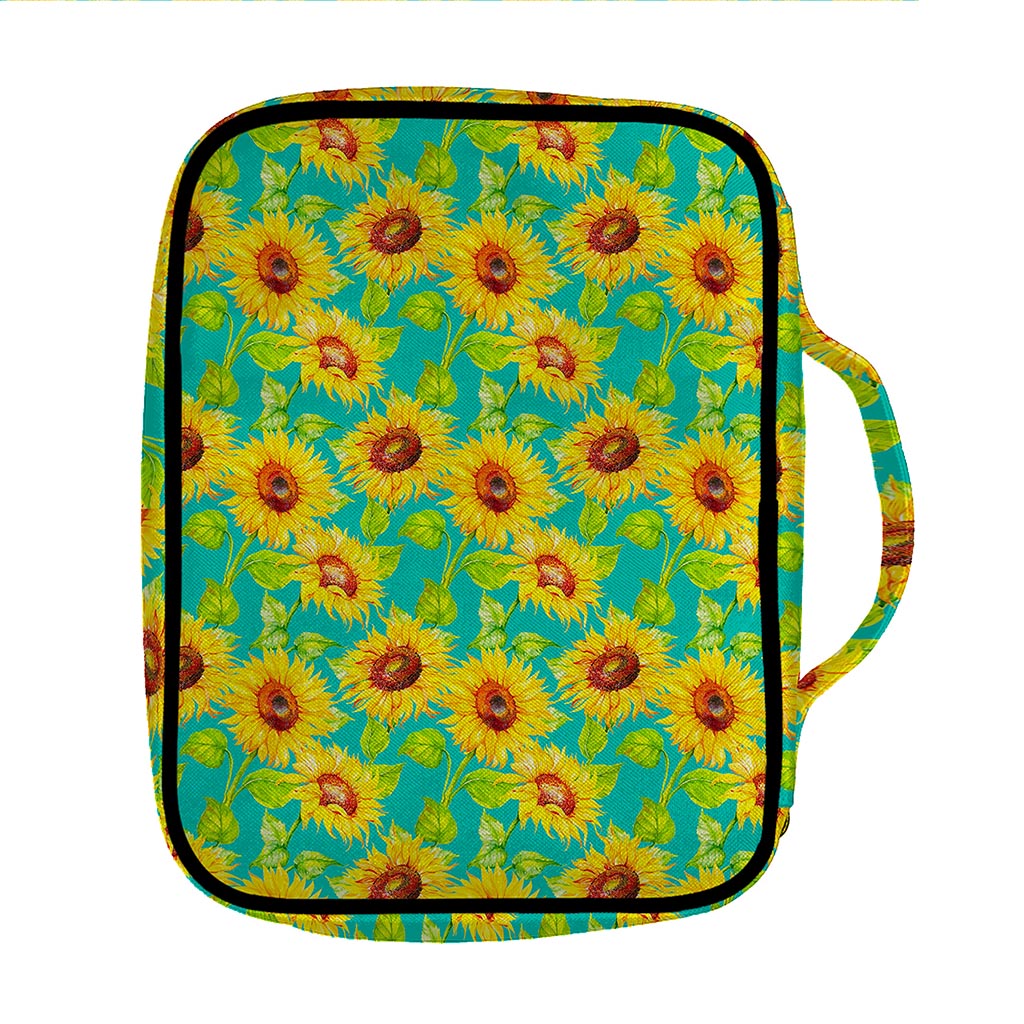 Teal Watercolor Sunflower Pattern Print Front Pocket Bible Bag