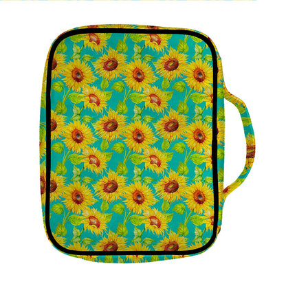 Teal Watercolor Sunflower Pattern Print Front Pocket Bible Bag