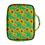 Teal Watercolor Sunflower Pattern Print Front Pocket Bible Bag