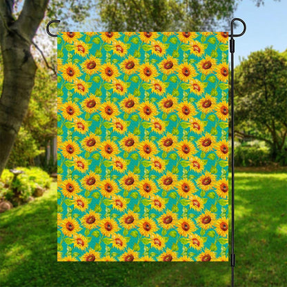 Teal Watercolor Sunflower Pattern Print Garden Flag