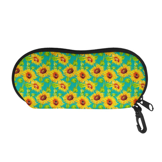 Teal Watercolor Sunflower Pattern Print Glasses Case