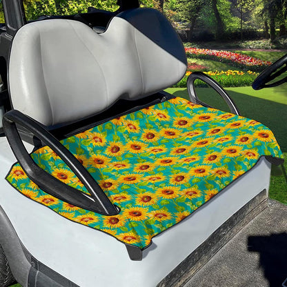 Teal Watercolor Sunflower Pattern Print Golf Cart Seat Cover