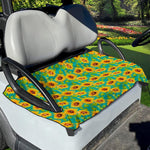 Teal Watercolor Sunflower Pattern Print Golf Cart Seat Cover