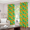 Teal Watercolor Sunflower Pattern Print Grommet Curtains