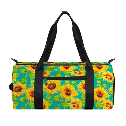 Teal Watercolor Sunflower Pattern Print Gym Bag