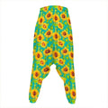 Teal Watercolor Sunflower Pattern Print Hammer Pants