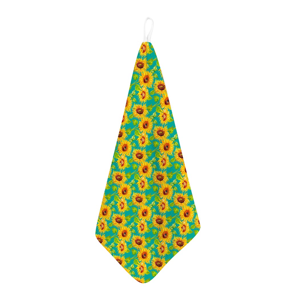 Teal Watercolor Sunflower Pattern Print Hand Towel