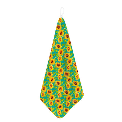 Teal Watercolor Sunflower Pattern Print Hand Towel