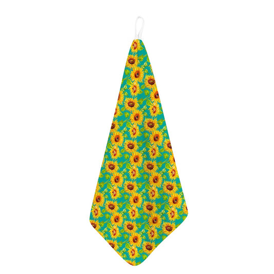 Teal Watercolor Sunflower Pattern Print Hand Towel