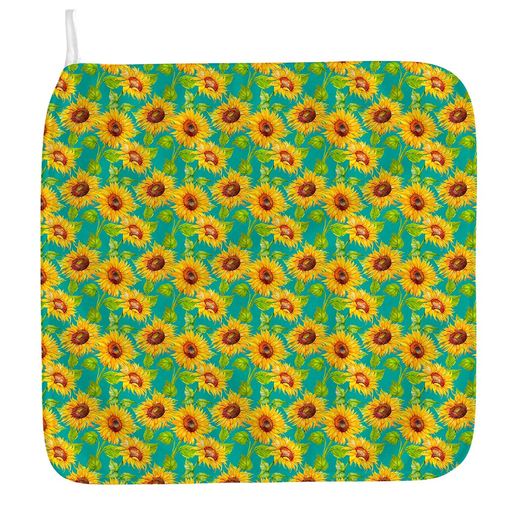 Teal Watercolor Sunflower Pattern Print Hand Towel