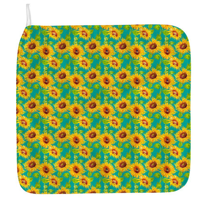 Teal Watercolor Sunflower Pattern Print Hand Towel