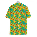 Teal Watercolor Sunflower Pattern Print Hawaiian Shirt