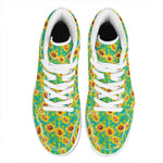Teal Watercolor Sunflower Pattern Print High Top Leather Sneakers