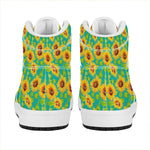 Teal Watercolor Sunflower Pattern Print High Top Leather Sneakers