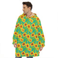 Teal Watercolor Sunflower Pattern Print Hoodie Blanket