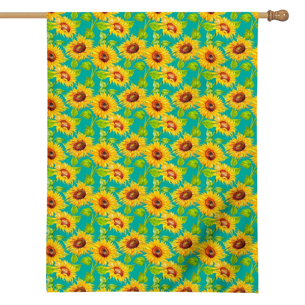 Teal Watercolor Sunflower Pattern Print House Flag