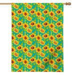 Teal Watercolor Sunflower Pattern Print House Flag