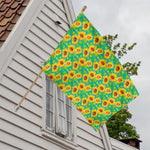 Teal Watercolor Sunflower Pattern Print House Flag