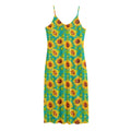 Teal Watercolor Sunflower Pattern Print Jersey Midi Cami Dress