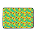 Teal Watercolor Sunflower Pattern Print Kitchen Mat