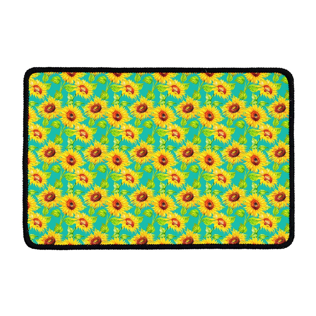 Teal Watercolor Sunflower Pattern Print Kitchen Mat