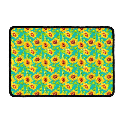 Teal Watercolor Sunflower Pattern Print Kitchen Mat