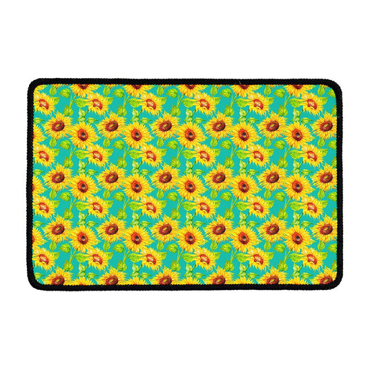 Teal Watercolor Sunflower Pattern Print Kitchen Mat
