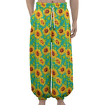 Teal Watercolor Sunflower Pattern Print Lantern Pants