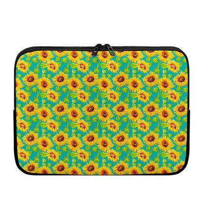 Teal Watercolor Sunflower Pattern Print Laptop Sleeve