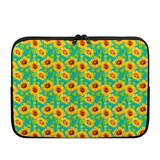 Teal Watercolor Sunflower Pattern Print Laptop Sleeve