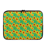 Teal Watercolor Sunflower Pattern Print Laptop Sleeve