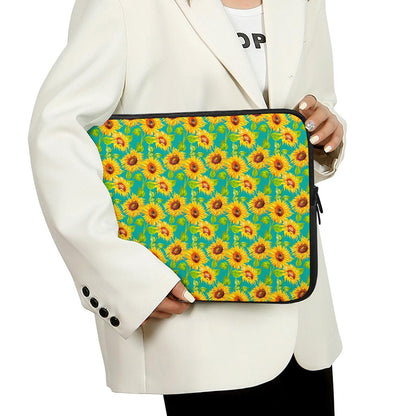 Teal Watercolor Sunflower Pattern Print Laptop Sleeve