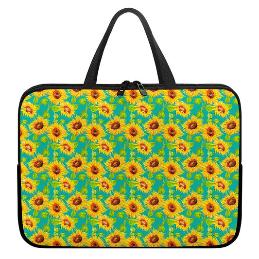 Teal Watercolor Sunflower Pattern Print Laptop Sleeve With Handle