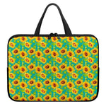 Teal Watercolor Sunflower Pattern Print Laptop Sleeve With Handle