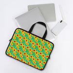 Teal Watercolor Sunflower Pattern Print Laptop Sleeve With Handle