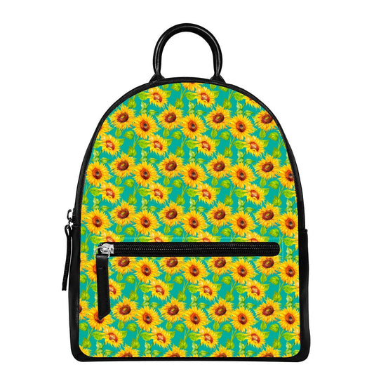 Teal Watercolor Sunflower Pattern Print Leather Backpack