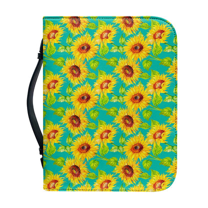 Teal Watercolor Sunflower Pattern Print Leather Bible Cover