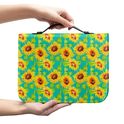 Teal Watercolor Sunflower Pattern Print Leather Bible Cover