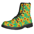 Teal Watercolor Sunflower Pattern Print Lace-Up Boots